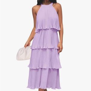 Vintage Elegant Lavender Tiered Chiffon Dress